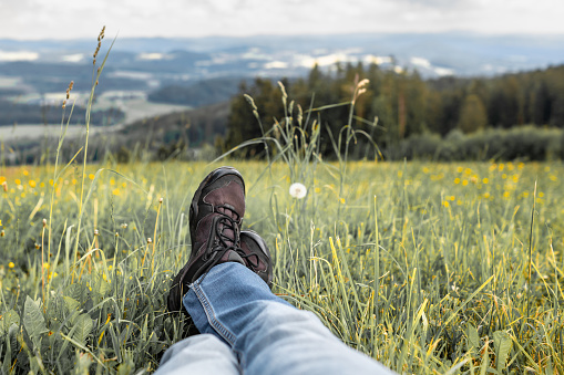 Male traveler enjoying beautiful nature surroundings.