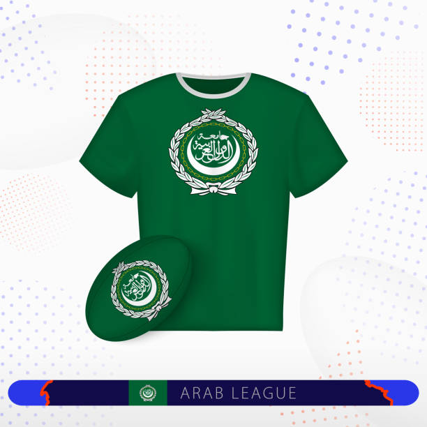 футболка для регби арабской лиги с мячом для регби арабской лиги на абстрактном спортивном фоне. - rugby ball sports league sport stock illustrations