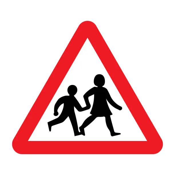 Vector illustration of School sign, road sign with warning for crossing children.