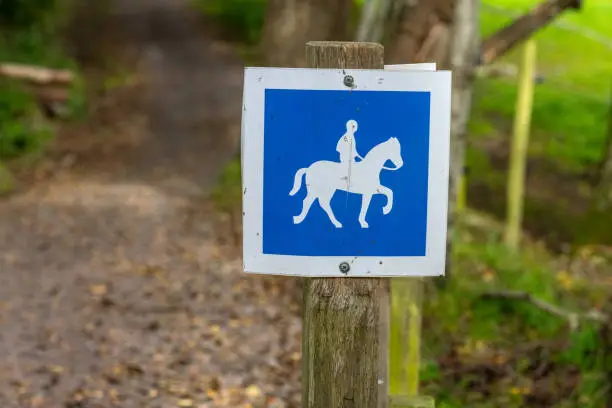 Horse riding path sign by a road