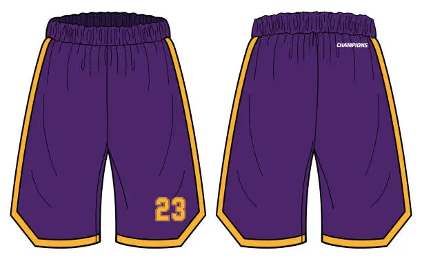 Vector illustration of Basketball Shorts jersey design flat sketch vector illustration with front and back view for boxing, Baller, football, Volleyball, tennis, badminton and oversize active wear trail shorts design.