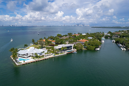 Aerial image luxury mansion real estate Everglades Island Palm Beach FL USA