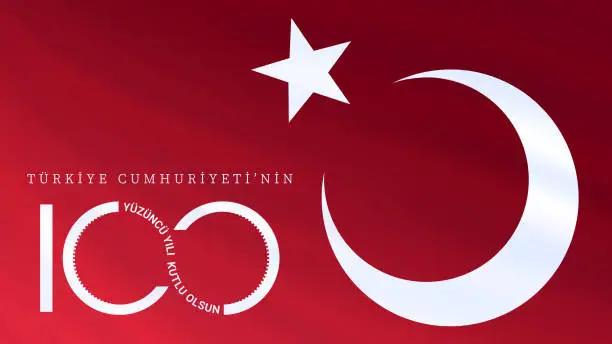 Vector illustration of 29 Ekim Cumhuriyet Bayrami kutlu olsun, Republic Day in Turkey. Translation: Happy 100th anniversary of the Republic of Turkey. Vector illustration, poster, celebration card, graphic, post and story.