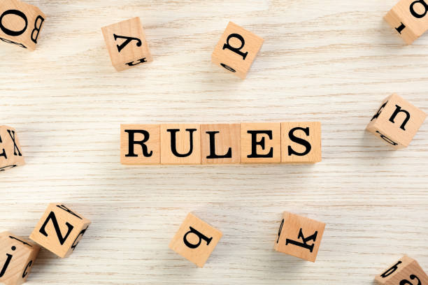 istock Word Rules made of cubes with letters on light wooden table, flat lay 1719266174