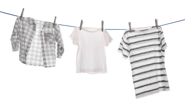 istock Different clothes drying on washing line against white background 1719283186