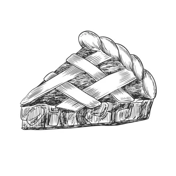 Vector illustration of Slice of apple pie with braided crust