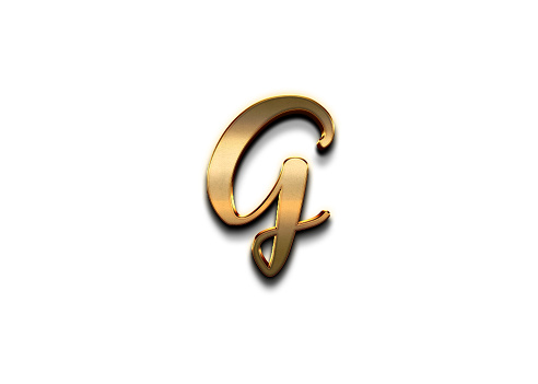 Gold 3D – letter G of the alphabet in capital letters on isolated white background.