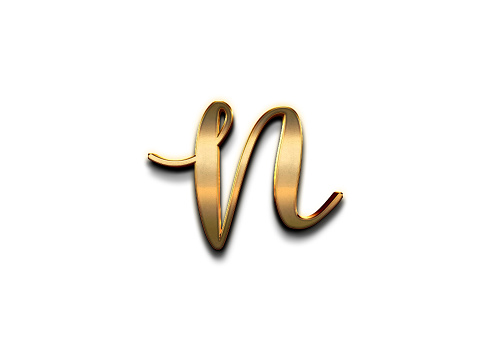 Gold 3D – letter N of the alphabet in capital letters on isolated white background.