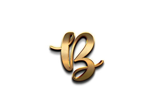 Gold 3D – letter B of the alphabet in capital letters on isolated white background.