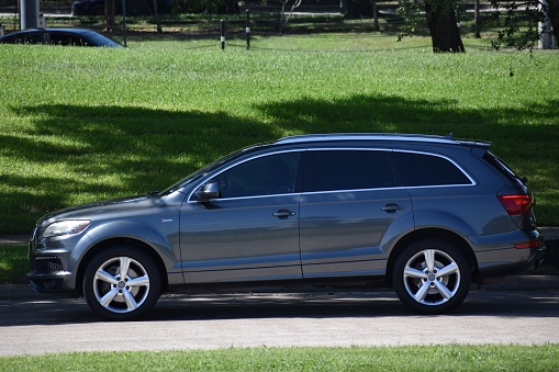Houston, TX USA 10-1-2023 - A new Audi SUV cruising near Herman Park in Houston