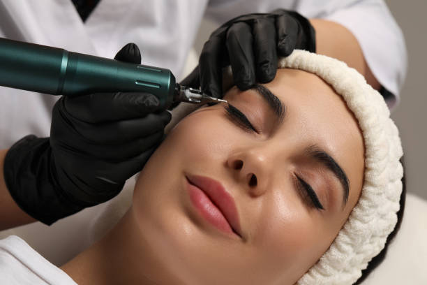 istock Young woman undergoing procedure of permanent eyeliner makeup, closeup 1719442891
