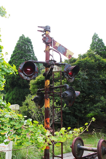 Level crossing at the monument of the ruins of Fukei Station
