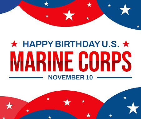 Happy Birthday United States Marine Corps, background design in minimalist shapes with patriotic colors.