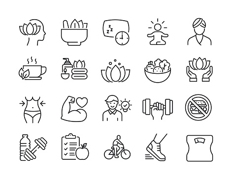 Wellness line icons. Editable stroke. For website marketing design, logo, app, template, ui, etc. Vector illustration.