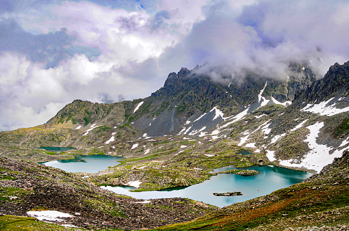 Gated Lakes (Kapılı Lakes) located in an area close to Verçenik Valley of Kaçkar Mountains. Kaçkar Mountains National Park