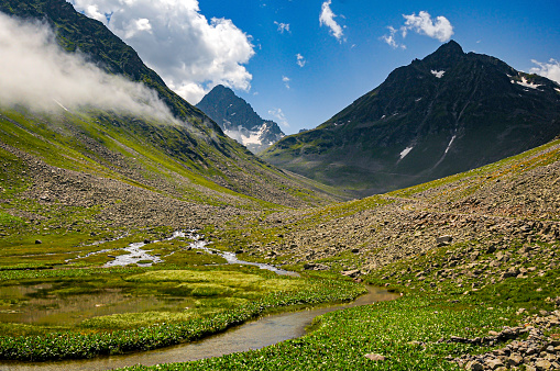 Streams and peaks flowing from Verçenik Valley in Kaçkar Mountains National Park.