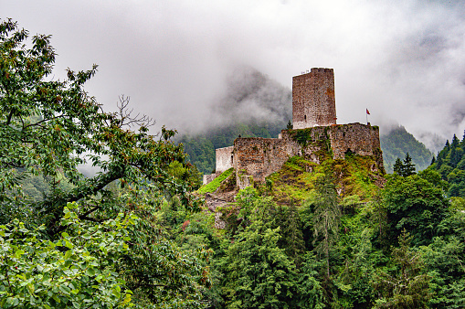 Cardona, Spain - December 08, 2012: View on Cardona Castle in Catalonia, Spain. One of the most important medieval fortess. This picture was taken from outside the castle.