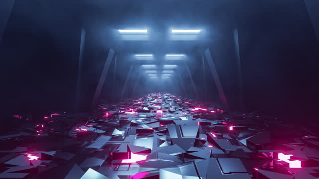 Mystical Tunnel Filled With Smoke And Neon Lights 3D Render 4K Video