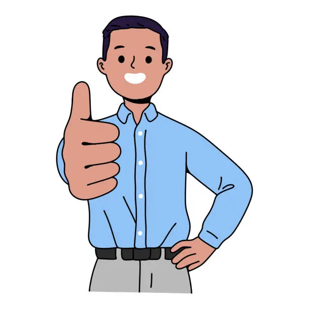 Vector illustration of business man gives thumbs up
