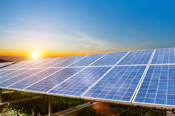 istock Solar panel against blue sky background. Photovoltaic, alternative electricity source. Idea for sustainable resources 1719703315