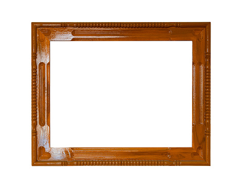 Wood frame vintage style for photo or painting isolated on transparent background PNG file.