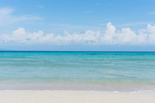 istock Sandy beach with rolling calm wave of ocean on sunny day on background white clouds in blue sky 1719706595