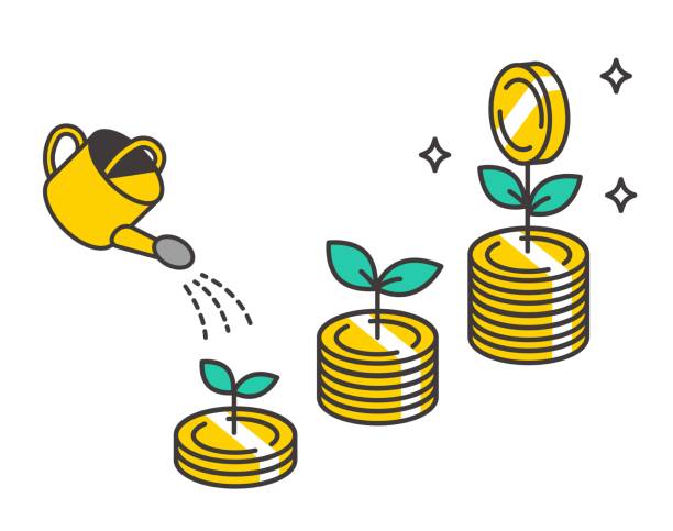 wektorowa ilustracja ikon izometrycznych związanych z pieniędzmi i inwestycjami / pieniądze / fundusz - gimnastyka izometryczna obrazy stock illustrations