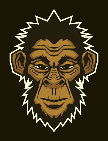 Stylized head of gorilla, ape or monkey - mascot character vector illustration on dark background