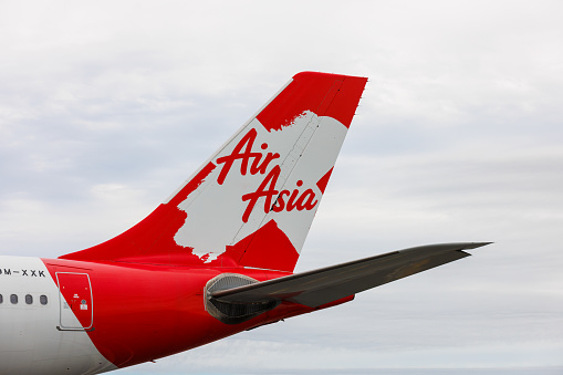 Gold Coast, Australia - April1, 2023: Air Asia X Airbus A330 tail at Gold Coast Airport from Kuala Lumpur, Malaysia