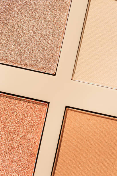 istock Top view texture pattern with different eye shadow swatches, multi colors palette in beige plastic package. Close up eyeshadows powder for makeup, cosmetics texture design, beauty background 1719860882