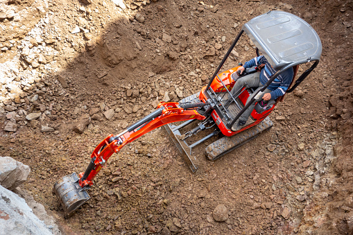 Hydraulic Excavator bucket working. Digger bucket.