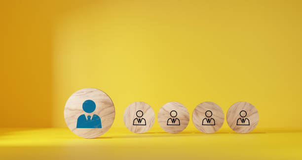 istock Wooden cube block print screen person icon which link connection network for organisation structure social network and teamwork concept. 1719932916