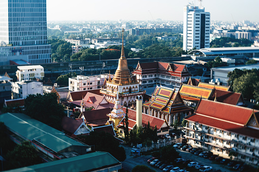 Aerial view of Bangkok city skyline in business area. Travel destination in Thailand