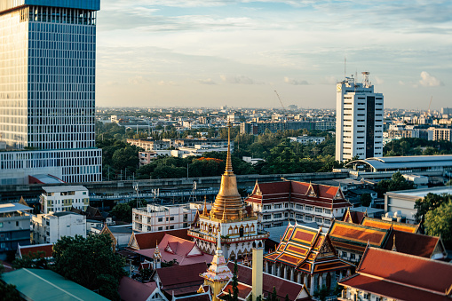 Aerial view of Bangkok city skyline in business area. Travel destination in Thailand