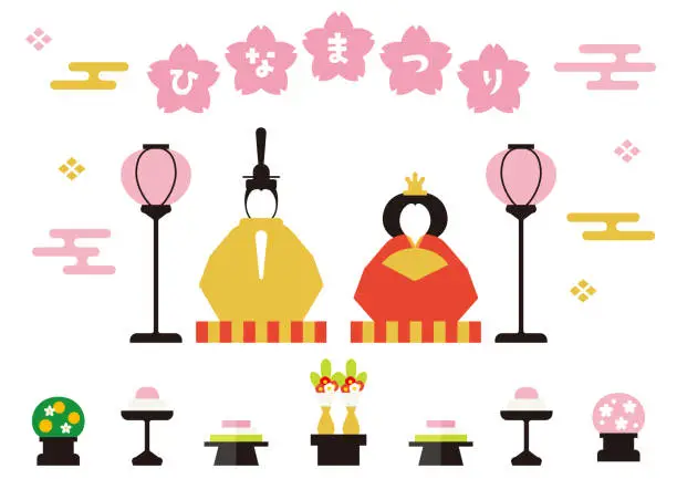 Vector illustration of Illustration of Doll's festival. Hina-ningyo (Japanese Hina dolls) is a special doll wearing a traditional Japanese costume for Doll's festival.