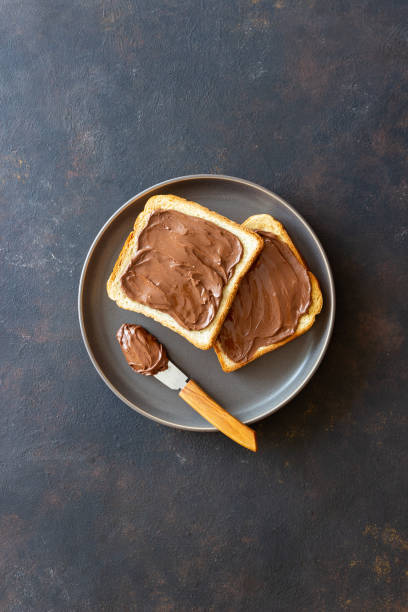 Sandwich with chocolate paste . Breakfast. Vegetarian food.