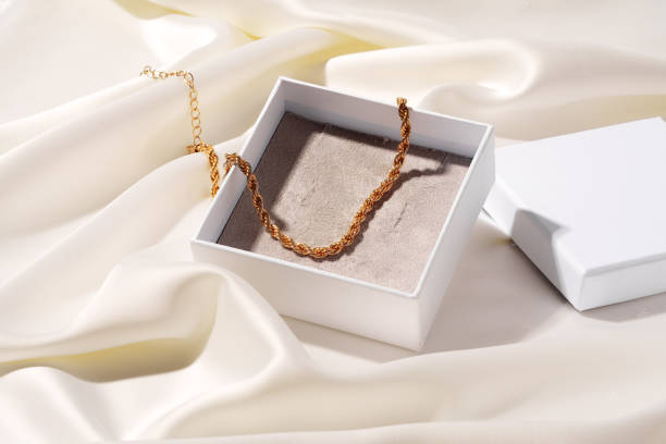 istock Golden chain in jewel box on silk background 1720025284