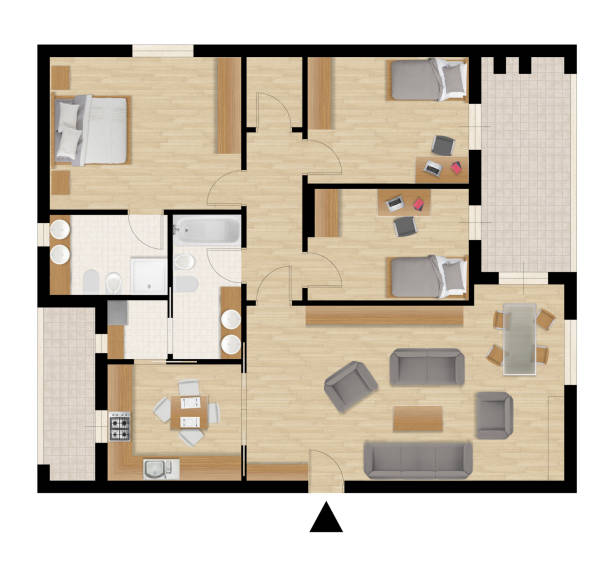 istock Apartment flat top view, furniture and decors, plan, cross section interior design, architect designer concept idea, white background 1720026946