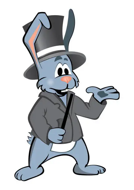 Vector illustration of Rabbit in suit shows magic ticks