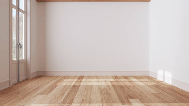 istock Wooden empty room interior design, open space with parquet floor, beams ceiling and white walls, modern contemporary architecture concept idea 1720027031