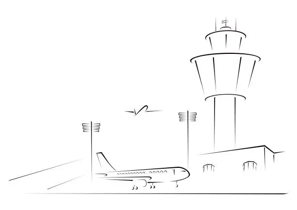 Vector illustration of Complex of airport with terminal
