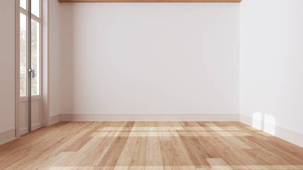 istock Wooden empty room interior design, open space with parquet floor, beams ceiling and white walls, modern contemporary architecture concept idea 1720027554