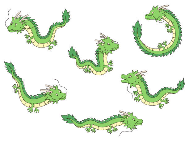 Dragon vector illustration set. Year of the Dragon, New Year's cards, 2024 New Year materials Dragon vector illustration set. Year of the Dragon, New Year's cards, 2024 New Year materials 龍 stock illustrations