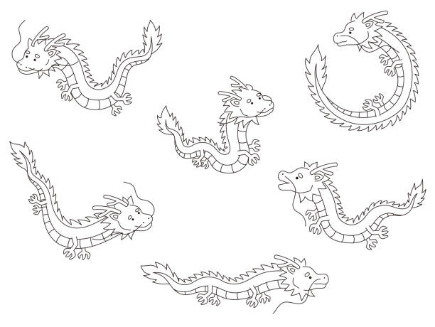 Dragon vector illustration set. Year of the Dragon, New Year's cards, 2024 New Year materials Dragon vector illustration set. Year of the Dragon, New Year's cards, 2024 New Year materials 龍 stock illustrations