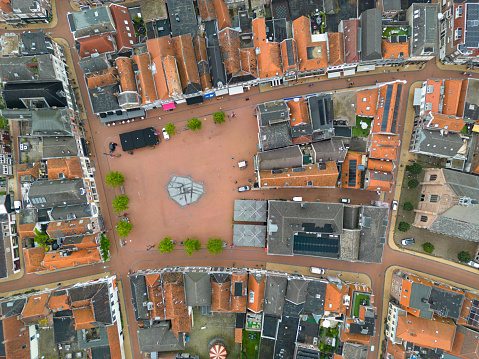 drone aerial view of Pretoria fountain in Palermo, Italy,  a monumental fountain of Palermo. It is located in the heart of the historic centre and represents the most important landmark of Piazza Pretoria