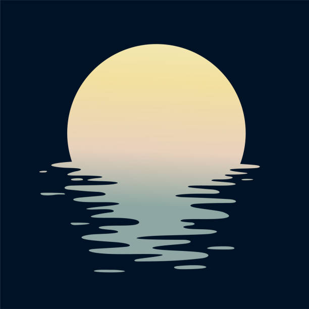 ночной пейзаж с луна. - отражение stock illustrations