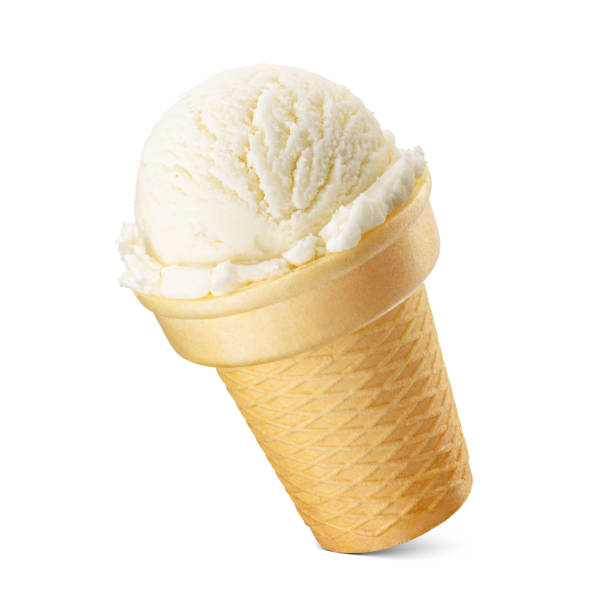 istock Vanilla ice cream in a crispy waffle sugar cone or cup isolated on white. 1720088448
