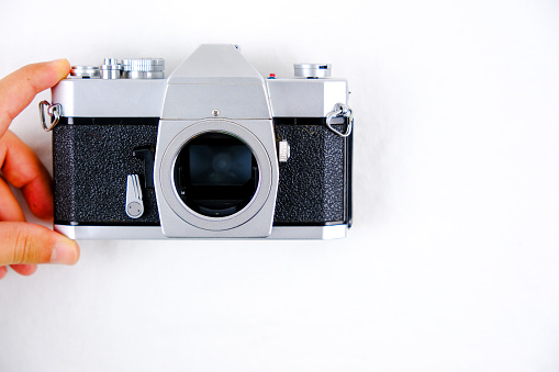 vintage instant camera isolated on white