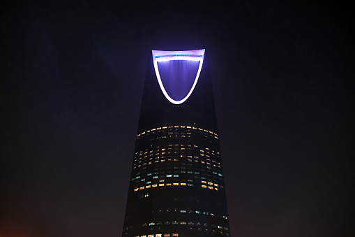 Riyadh, Saudi Arabia - 14 Mar 2020: Kingdom Centre, Burj Al-Mamlaka in Riyadh in Saudi Arabia