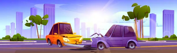 Vector illustration of Car crash accident on city road traffic vector